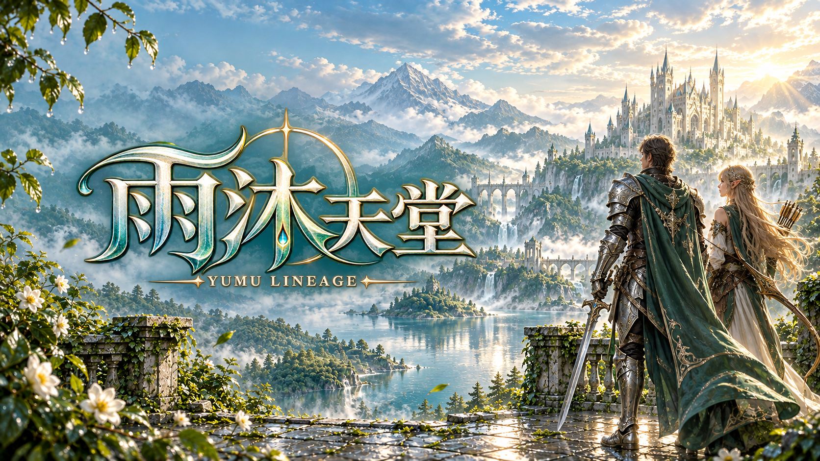 雨沐天堂 YUMU LINEAGE，雨後晨光下的亞丁城、騎士與妖精
